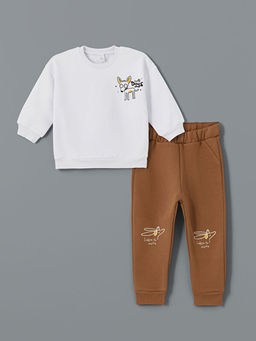 Bask?l? Erkek Bebek Sweatshirt ve E?ofman Alt 2li Tak?m