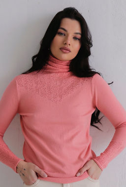 12199 Свитер с ажурной кокеткой розовый - Martichelli фото 4