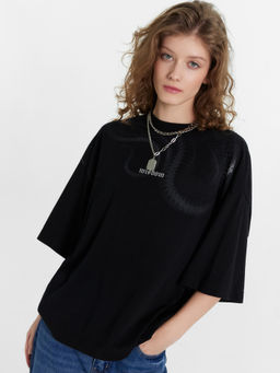 Футболка женская оверсайз черная с принтом черный +печать 112874