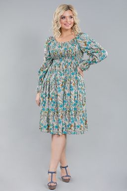 Платье 1170 цветы на бежевом