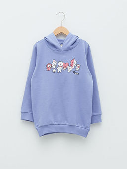Kap??onlu BT21 Bask?l? Uzun Kollu K?z ?ocuk Sweatshirt