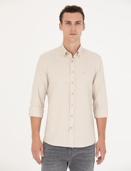 Bej Slim Fit Uzun Kollu G_mlek