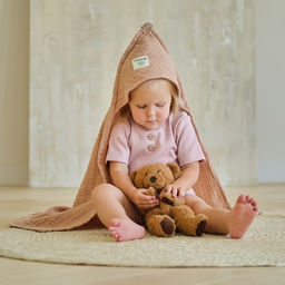 Полотенце уголок муслиновое Крошка Я, 75х75 см, цвет пудровый, 100% хлопок, 3-сл, 180 гр/м2  фото 4