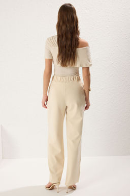 TRENDYOLMILLA Siyah Onu Duz Arkas? Lastikli Straight/Duz Kesim Yuksek Bel Orme Pantolon TWOSS25PL00053 фото 12