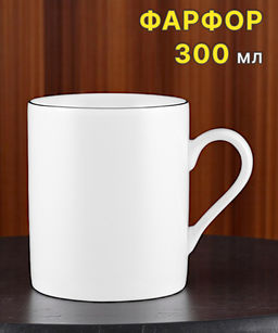 Кружка, 300 мл, фарфор P, белая, с серебристым кантом, White Platinum