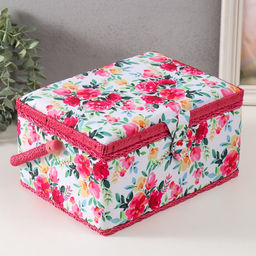 Шкатулка для рукоделия и шитья Акварельные цветы, хранение ниток, иголок, мелочи, 19?26?14.5 см