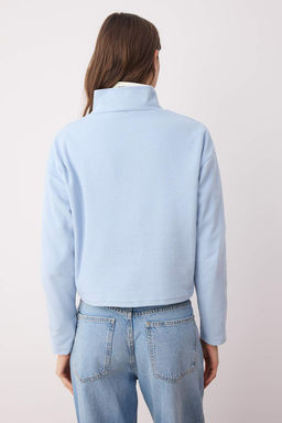Mavi Selanik/Triko Gorunumlu Fermuarl? Yaka Regular/Normal Kal?p Orme Sweatshirt TWOAW22SW0732