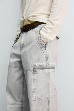 PANTAL?N CARGO PARACHUTE LAVADO / Gris claro - Zara фото 5