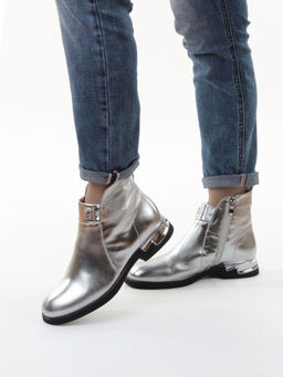 01-B48B-87C GREY/SILVER Ботинки демисезонные женские (натуральная кожа, байка)