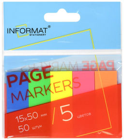 Закладки клейкие пластиковые INFORMAT 15х45 мм 50 шт по 5 цв. ассорти неоновые
