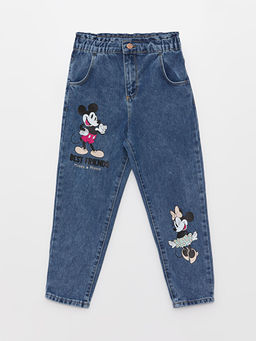 Beli Lastikli Minnie ve Mickey Mouse Bask?l? K?z ?ocuk Jean Pantolon