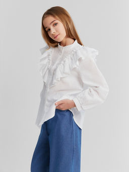 Блузка для девочки MINAKU: Cotton collection, белая, рост 152 см