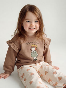 Bisiklet Yaka Bask?l? K?z Bebek Sweatshirt