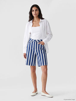 Bermuda Fit ?izgili Kad?n Jean ?ort