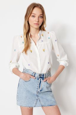 Ekru Nak?s Detayl? Regular Normal Kal?p Dokuma Gomlek TWOSS23GO00152