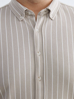 B?y?k Beden Slim Fit Uzun Kollu ?izgili Erkek G?mlek