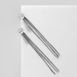 Серьги висячие со стразами Цепочки протяжки, страз, цвет белый в серебре