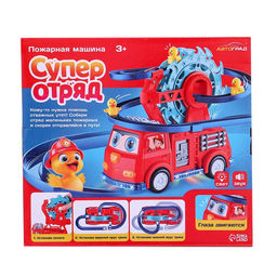 Пожарная машина Супер отряд, автотрек, 3 утёнка, световые и звуковые эффекты, работает от батареек - АвтоГрад фото 13