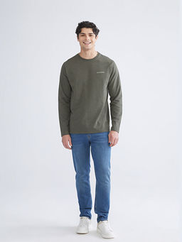 Bisiklet Yaka Bask?l? Erkek Sweatshirt