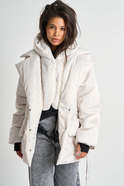 Куртка утепленная со съемным капюшоном жемчужная