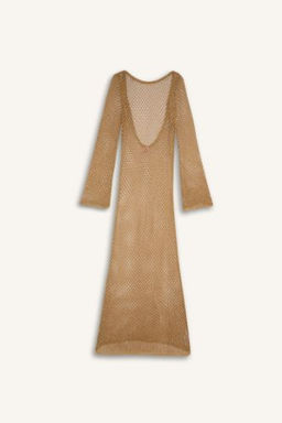 Fall in Love Regular Fit Uzun Kollu Maxi File Plaj Elbisesi