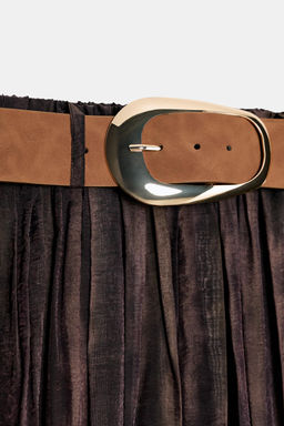 BLURRED PRINT MIDI SKIRT WITH BELT