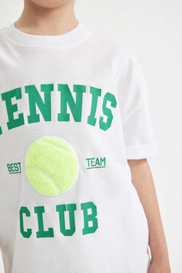 Футболка оверсайз с принтом и короткими рукавами для девочек - Defacto фото 6