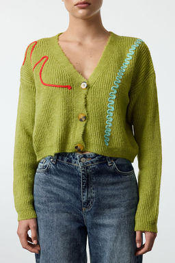 Yesil Crop Yumusak Dokulu Nak?s Detayl? V Yaka Triko H?rka TWOAW25HI00288 - Trendyolmilla фото 4