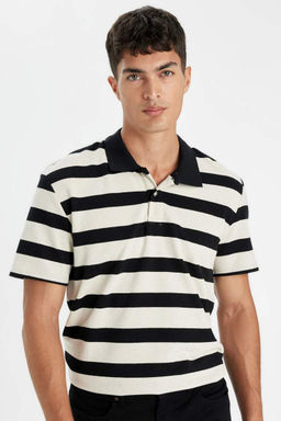 New Regular Fit Cizgili K?sa Kollu Polo Tisort - Defacto фото 2