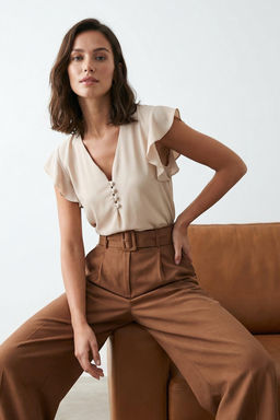 Tas Dugme Detayl? Dokumlu Yar? Transparan Dokuma Bluz TWOSS20BZ0894