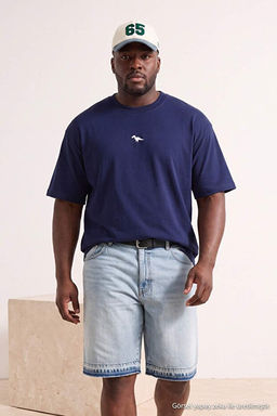 B_y_k Beden Lacivert Oversize/Geni_ Kesim %100 Pamuklu Dinozor Nak__l_ T-Shirt TMNSS24BF00013