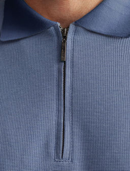 Лонгслив Vilatte U49.060 поло на молнии из трикотажа светло-синий  фото 2