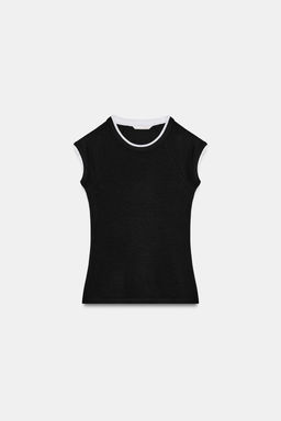 CAMISETA EFECTO DOBLE MANGA CORTA / Negro - Zara фото 5