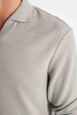 Жаккардовый свитшот стандартного кроя с воротником-поло - Defacto фото 5