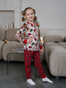 Пижама  унисекс детская футер 2-х нитка набивной начес (хлопок 100%) арт.1087-1,красно-серая - Binita фото 2
