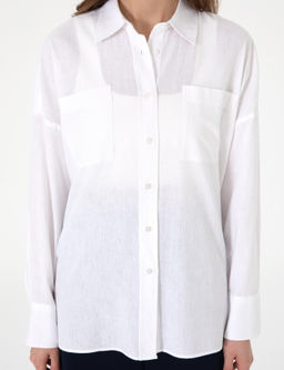 Beyaz Oversize Keten Kar___ml_ Uzun Kollu G_mlek - Pierre cardin фото 6