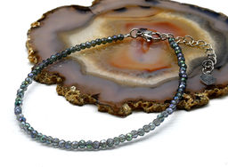 Браслет на ногу из циркона шарик граненый 3мм цв.зеленый хамелеон, 21см