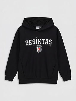Kap??onlu Be?ikta? Bask?l? Erkek ?ocuk Sweatshirt