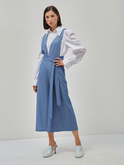 Комбинезон с брюками-кюлотами из костюмной однотонной джинсовой ткани - Tantino фото 12