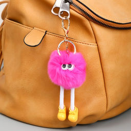 Пушистик на кольце с карабином Чудик с длинными ножками в ботинках ярко-розовый