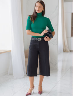 Водолазка тонкой вязки в рубчик из хлопка с нейлоном - Vilatte фото 6