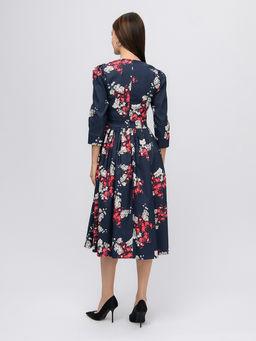 Платье темно-синее длины миди с принтом и рукавами 3/4 - 1001dress фото 6