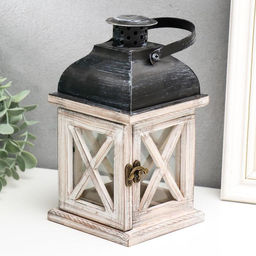 Деревянный подсвечник - фонарь на 1 свечу «Ставни», состаренный, 22×11.5×11.5 см