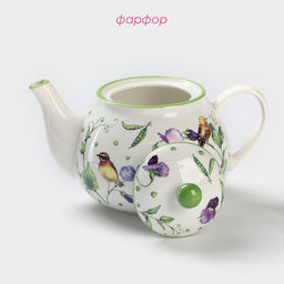 Заварочный чайник Доляна Зелёный сад, 900 мл, фарфор, белый