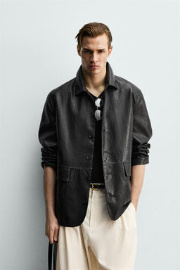 SOBRECAMISA RELAXED FIT EFECTO PIEL / Negro - Zara фото 2