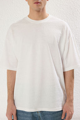 TRENDYOL MAN Ekru Oversize/Genis Kesim Dokulu T-Shirt TMNSS25TS00043 - Trendyolmilla фото 11
