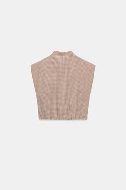 CAMISA CORTA CUADRO VICHY / marron/blanco