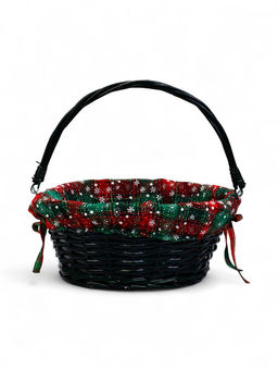 Корзина плетёная для хранения «Новогодняя», 32×32×14 см, ручка h=14 см, зелёная