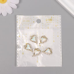 Цена за 5 шт. Декор для творчества металл, стразы «Изогнутое сердце», золото, белый, 1.8×1.3×0.5 см