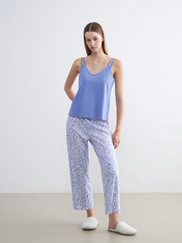 Beli Lastikli Desenli Kad?n Kapri Pijama Alt?